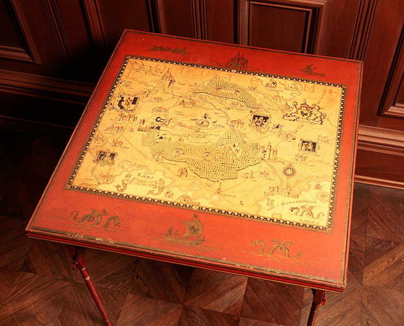 Card table with map incorporated into the top