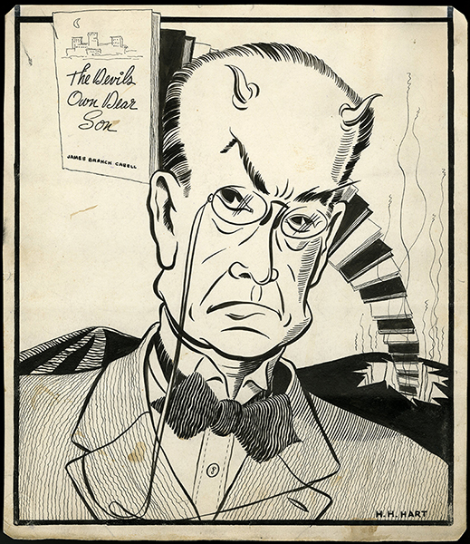 Caricature of James Branch Cabell with devil horns by H H Hart