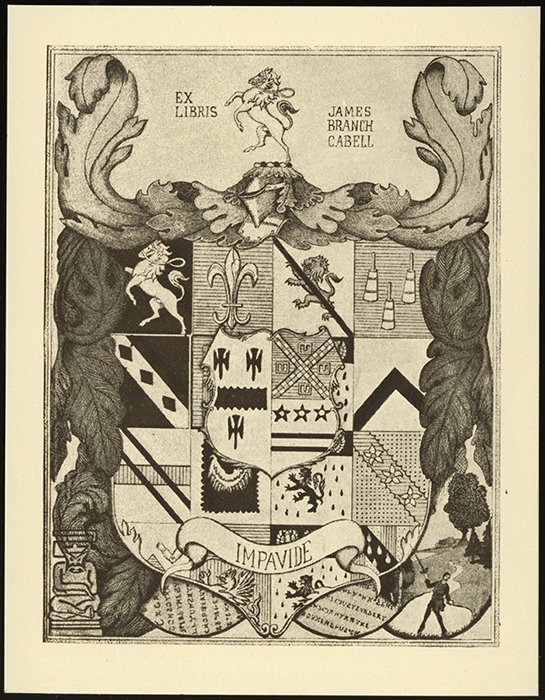 Heraldic bookplate Ex Libris James Branch Cabell