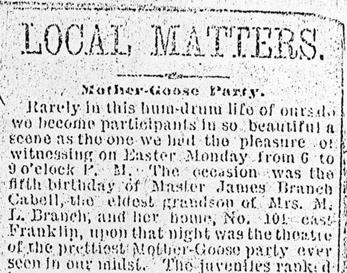 newspaper clipping "Local Matters. Mother Goose Party"