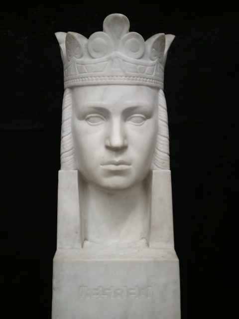 Marble bust (sculpture) of a woman wearing a crown