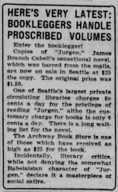 newspaper article July 11 1922 how much it costs to read Jurgen