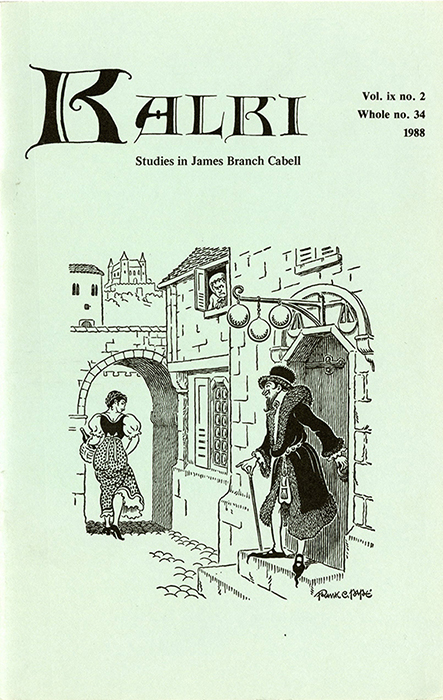 cover of Kalki: Studies in James Branch Cabell; a pawnbroker smiles at a woman passing by