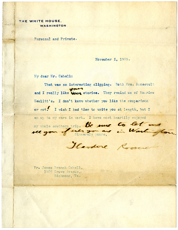Letter from President Theodore Roosevelt to Cabell
