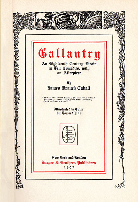 decorated title page of the book "Gallantry" by James Branch Cabell