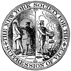 round symbol of NYSSV shows arrest and book burning