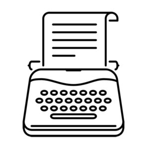 icon of typewriter with a page of paper containing writing