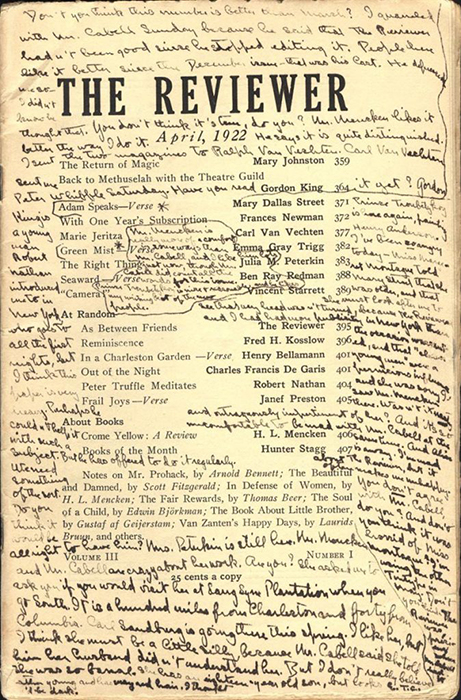 cover of The Reviewer magazine filled with notes by E. Clark 