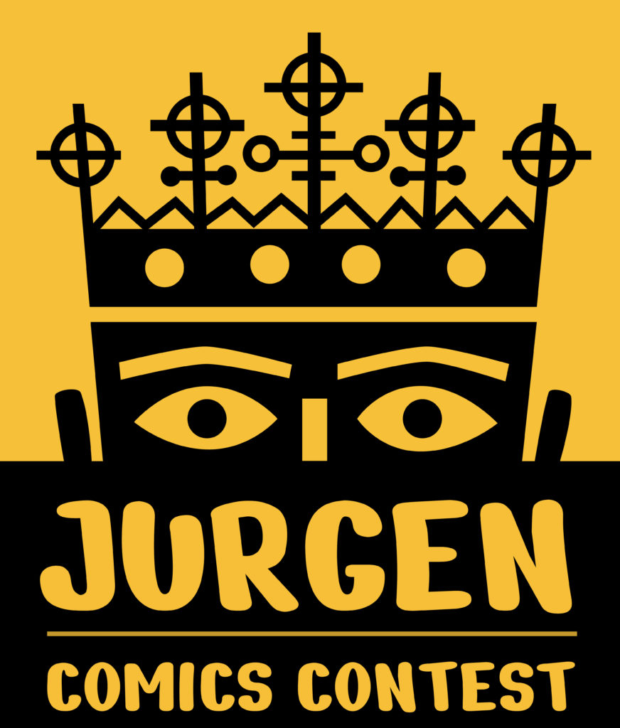 face wearing a crown peers over a wall. "Jurgen Comics Contest"