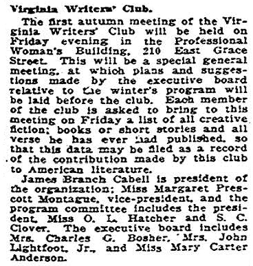newspaper article "Virginia Writers' Club" 
