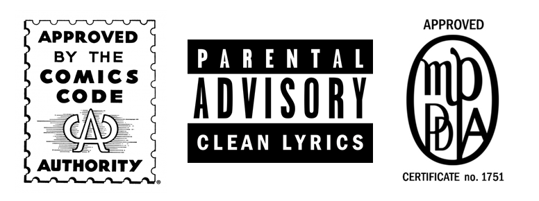 Comics Code, Parental Advisory Clean Lyrics, Motion Picture Production code logos
